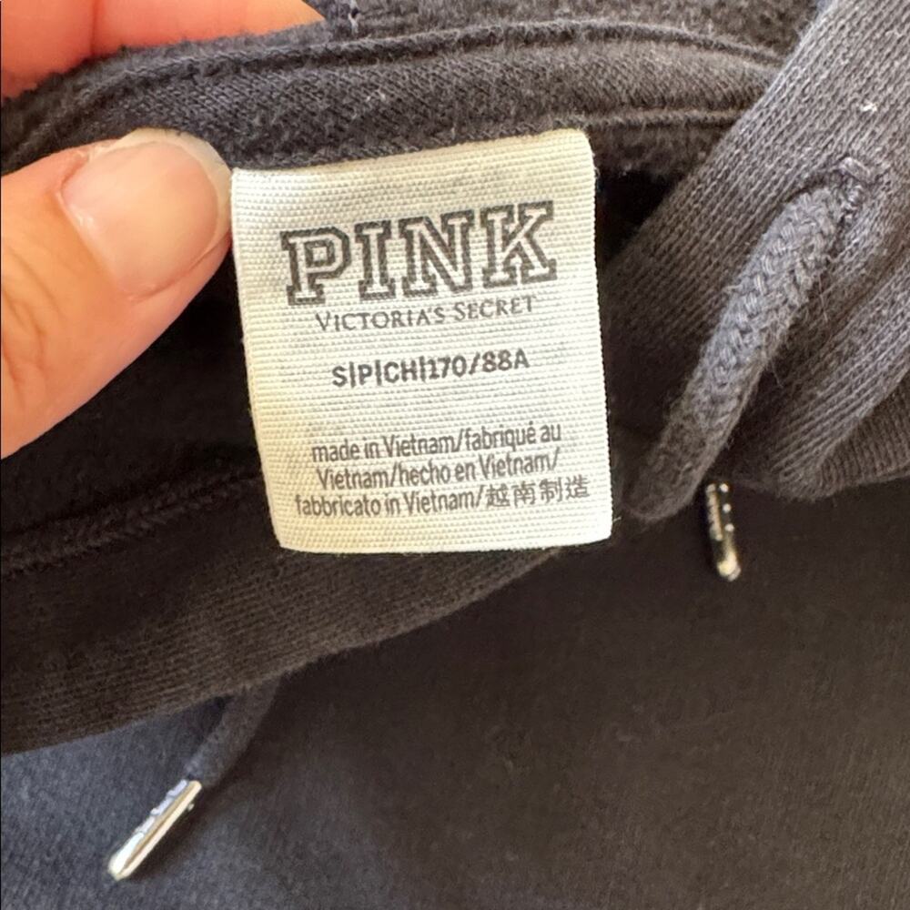 PINK Victoria’s Secret Black Cotton Hoodie Pullover Size S Minimalist Coquette - Picture 6 of 8